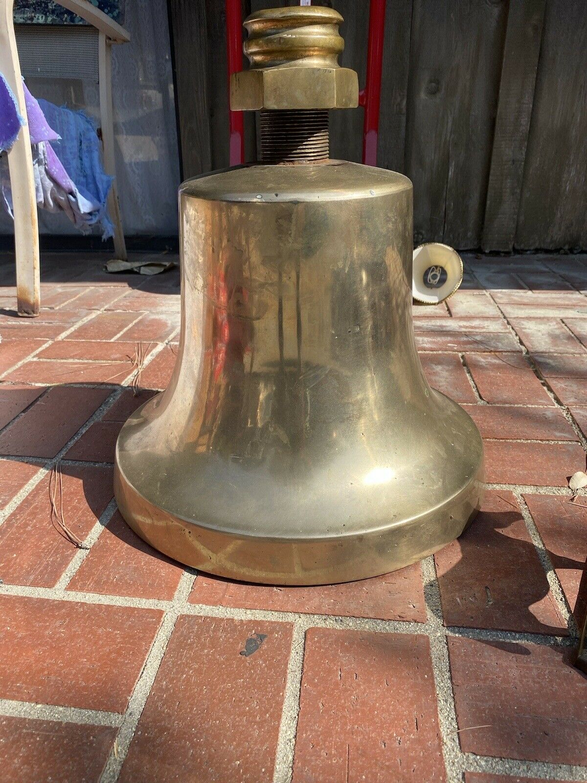 Antique Huge Heavy Solid Brass Sailboat Bell. Weighs Over 75 Lbs. 17” Hit 18” W