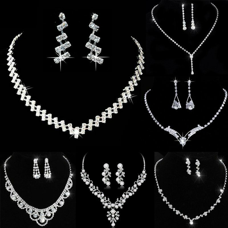Charm Wedding Bridal Crystal Rhinestone Women Necklace Earrings Set Jewelry Gift
