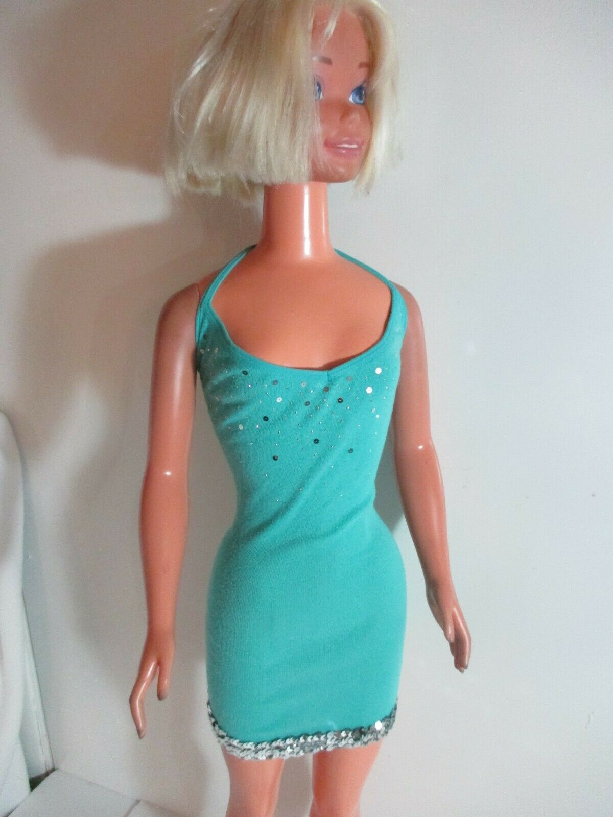 My Size Barbie 36" Doll Dress Aqua Blue With Silver Sequins Form Fitting Clothes