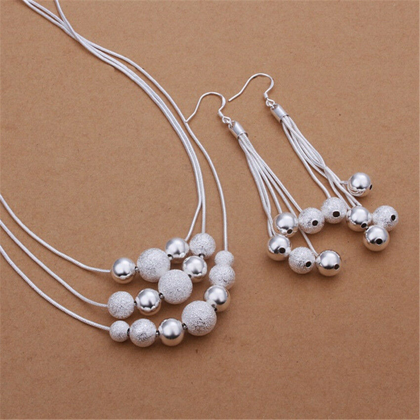 Silver Earring Necklace Jewelry Set Fashion Nice Cute Wedding Pretty Women 925