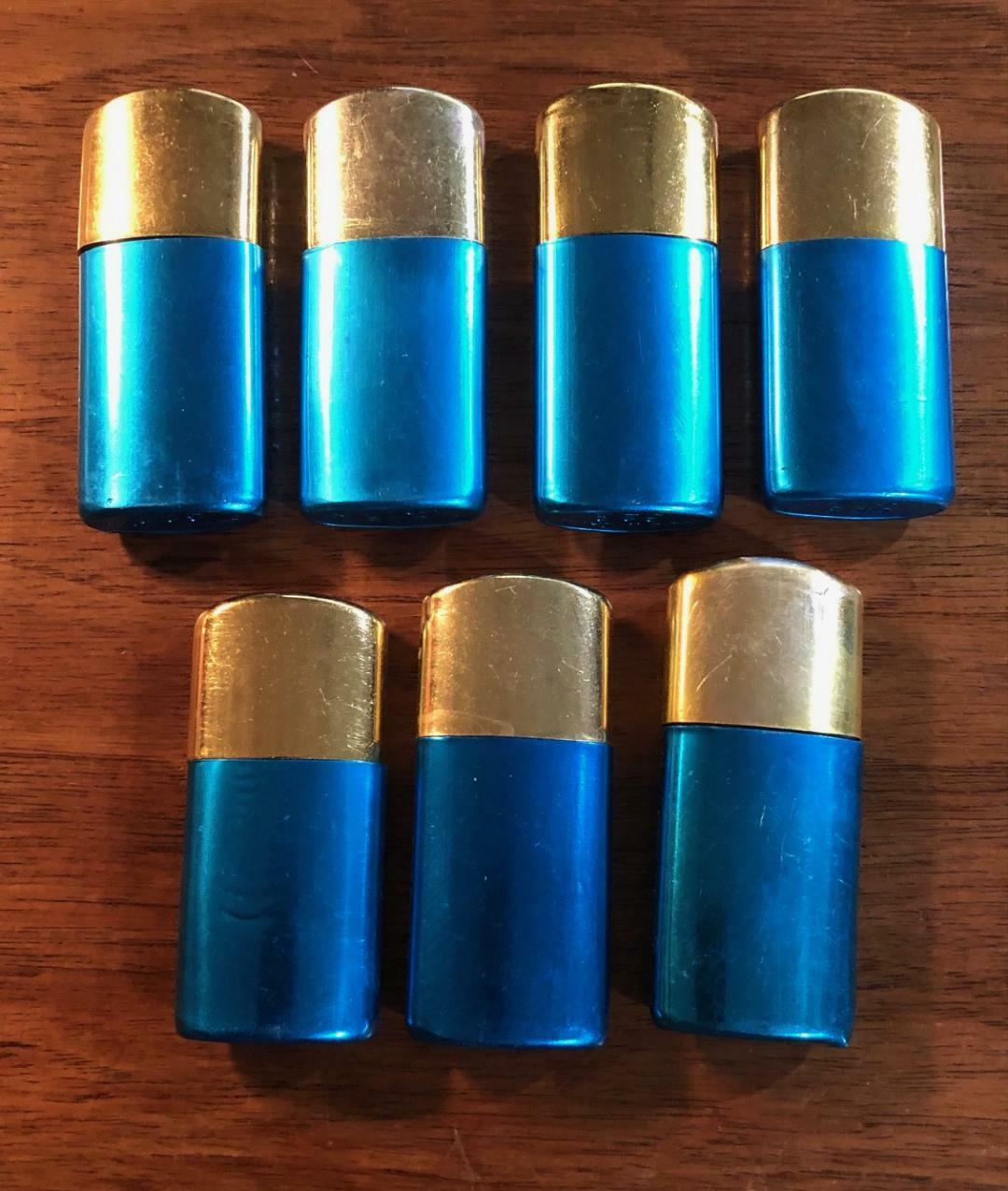 (7) Vintage Blue / Gold Aluminum 8212 China Disposable Lighter