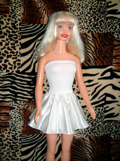 White Cotton Top & Satin Mini Skirt, For My Size Barbie Doll. New, Cute ;)