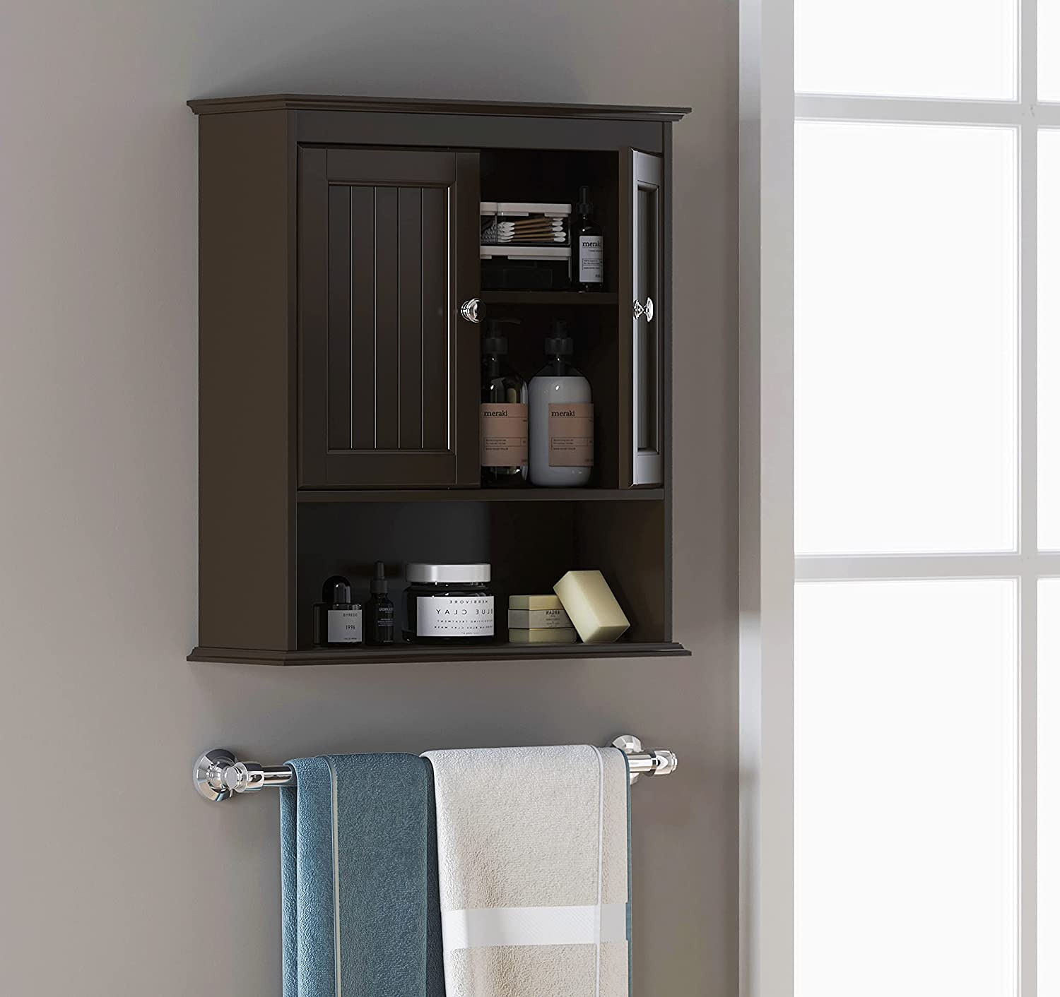 Home Bathroom Cabinet Wall Mounted With Doors, Wood Hanging Cabinet, Wall Cabine