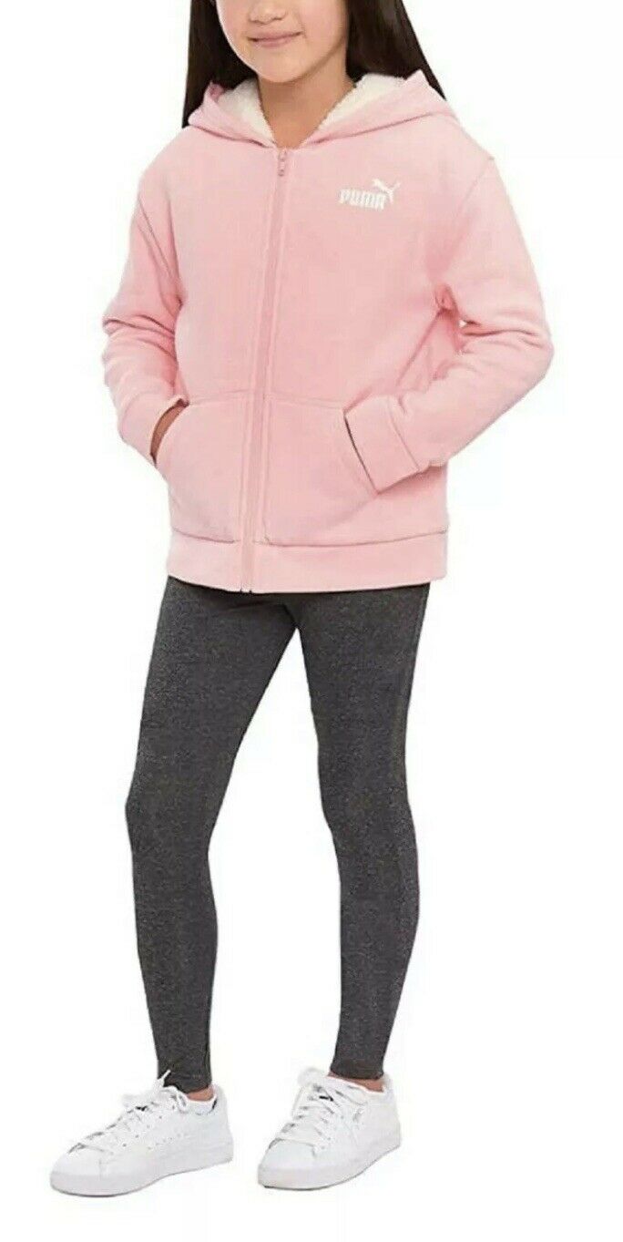 Nwt Girl’s Puma Pink Sherpa Hooded Jacket Size Large 14-16