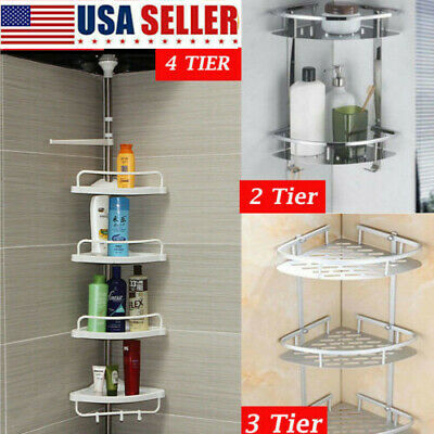 4-shelf Shower Corner Tension Pole Caddy Organizer Bathroom Bath Storage Rack E