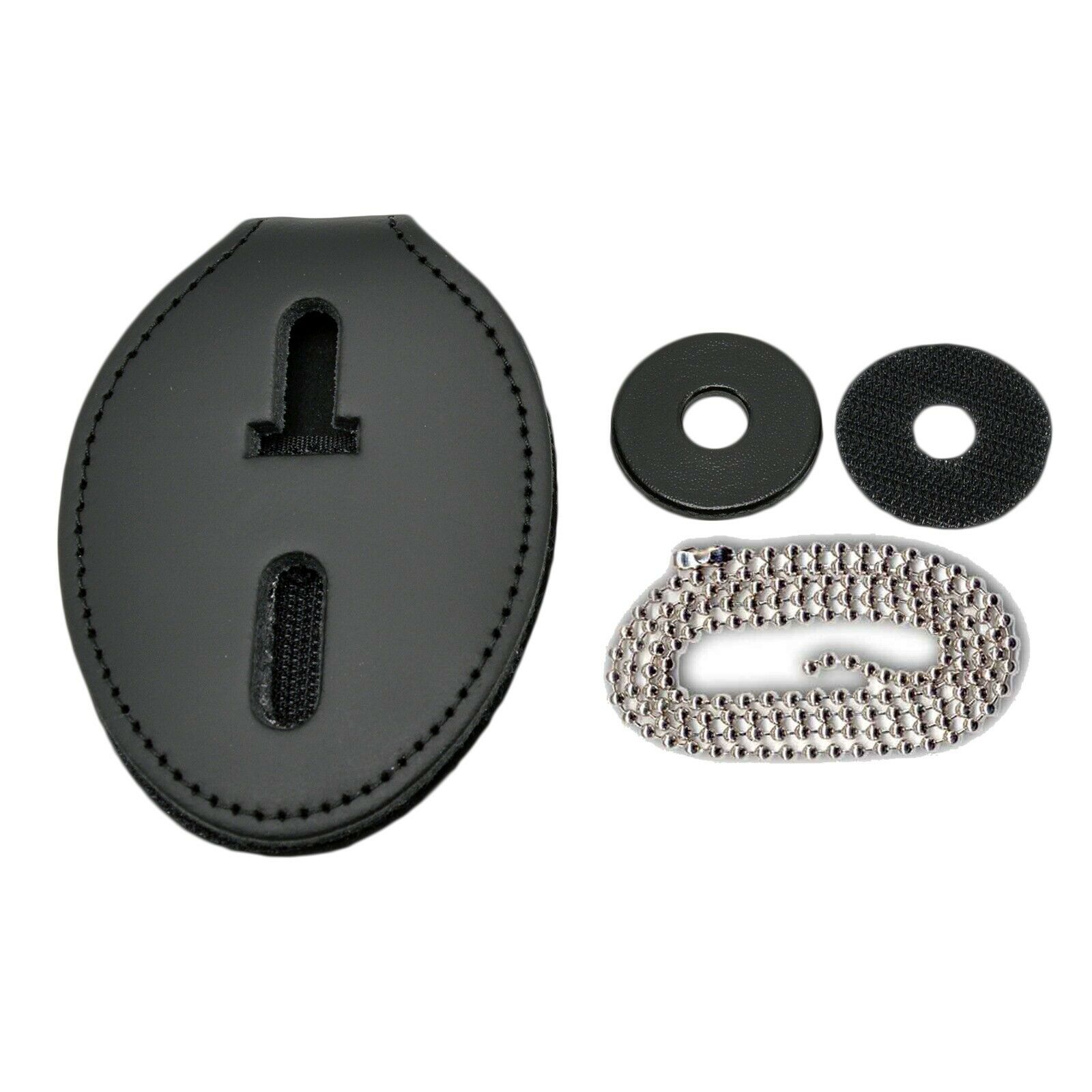 Universal Oval Police Badge Holder Leather Clip On Belt Neck Hanger W/chain