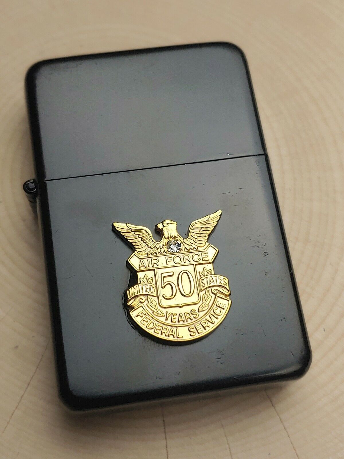 Star-1 Matte Black Lighter W/ Air Force 50 Years Of Service Emblem In Gift Box