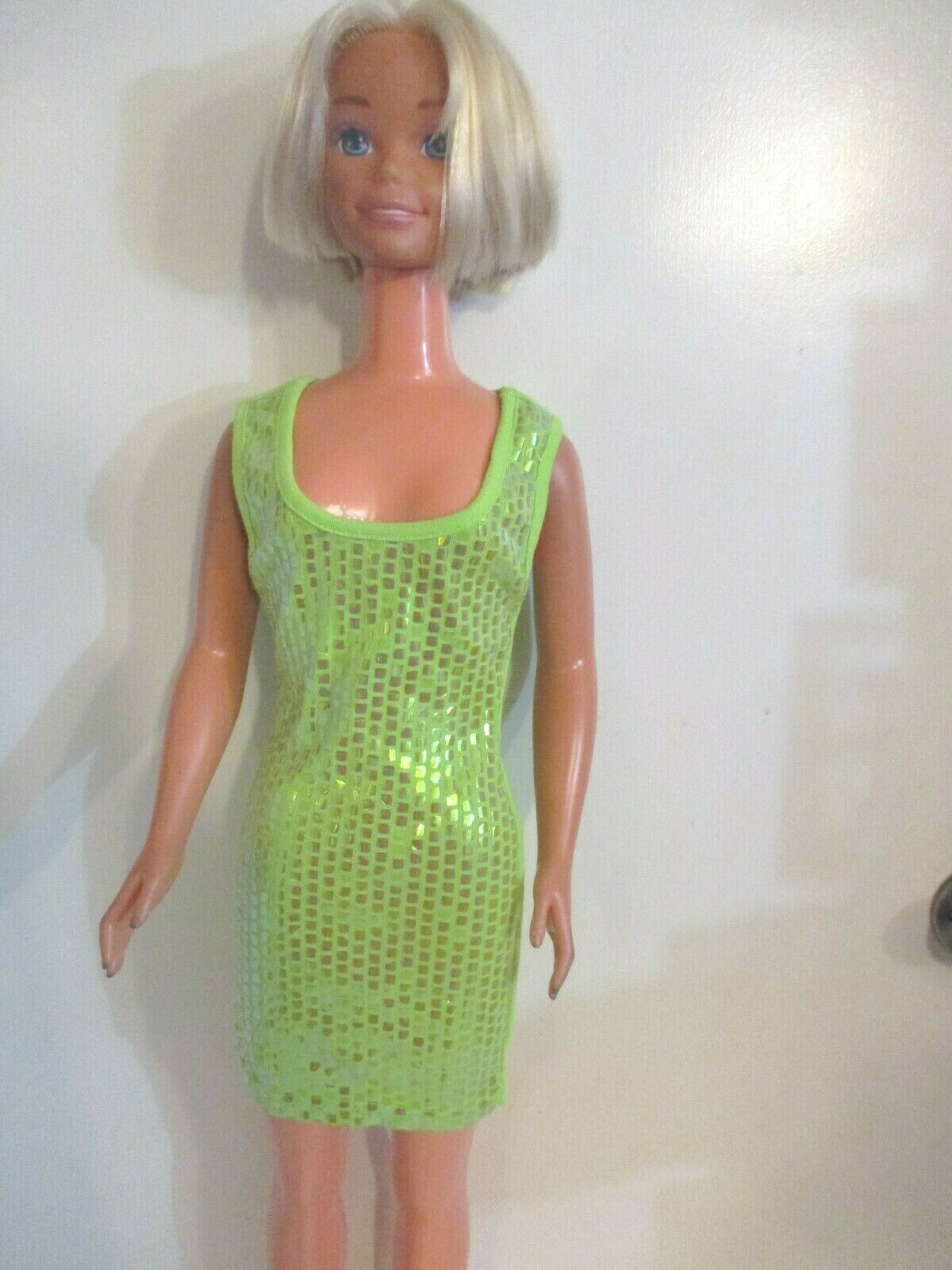 My Size Barbie 36" Doll Dress Green Shiny Flat Beading Embellished Lime Green