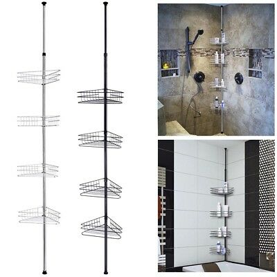 4 Shelf Metal Shower Corner Tension Pole Caddy Organizer Bathroom Bath Storage
