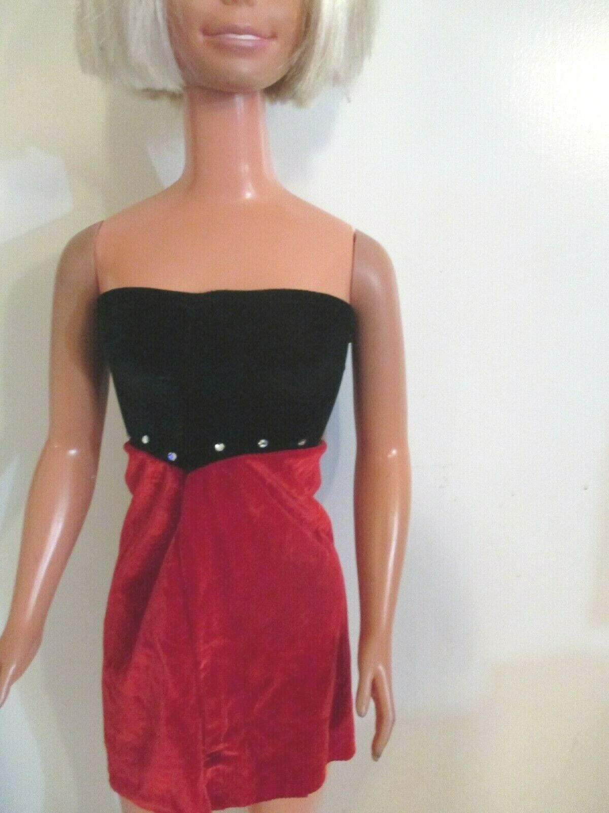 My Size Barbie 36" Doll Dress Red Black Silver Beading Strapless Clothes