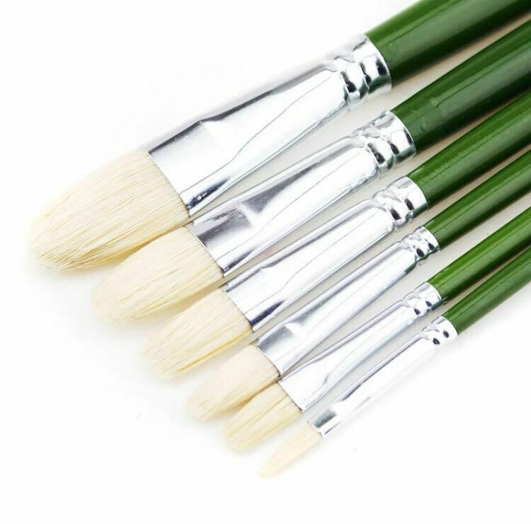 Xdt#515 Filbert Artist Paint Brush Set 6 Pc Pure Hog Bristle For Acrylic Oil