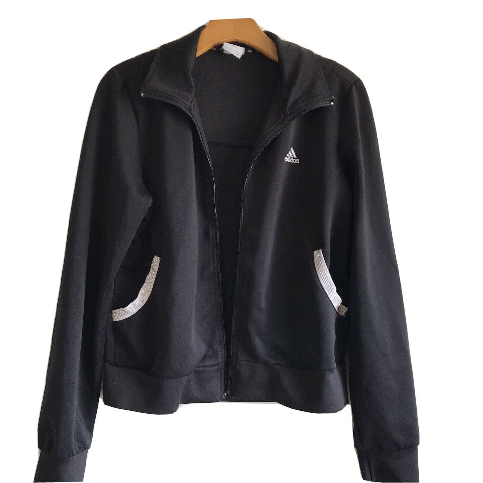 Adidas Girls Size Xxl Black Studded Rhinestone Broket Zipper Jacket