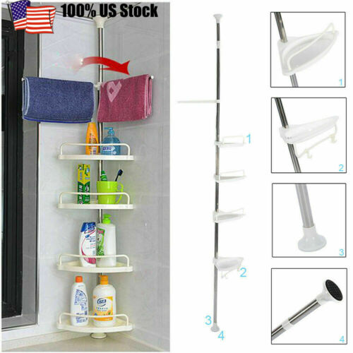 4 Layer Bathroom Shower Bath Caddy Corner Storage Rack Wall Shelf Pole Organizer