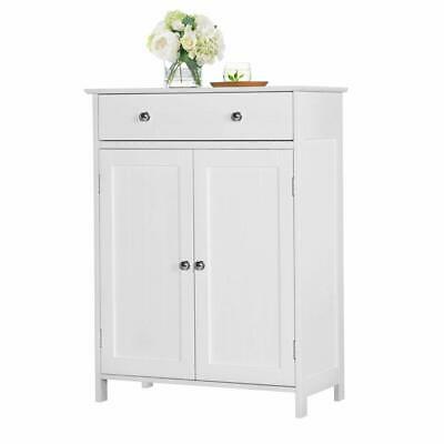 White Wooden Bathroom Floor Cabinet Storage Cupboard W/ Shelves Free Stand