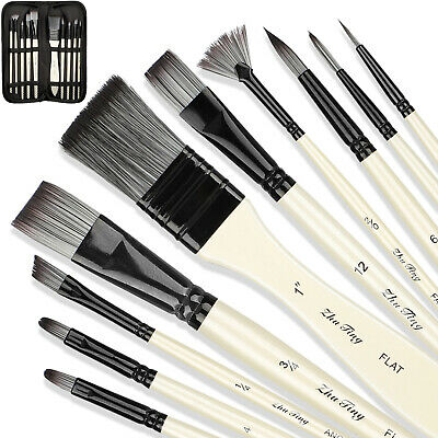 10pcs Artist Paint Brushes+carrying Case Set For Watercolor Acrylic Oil Painting