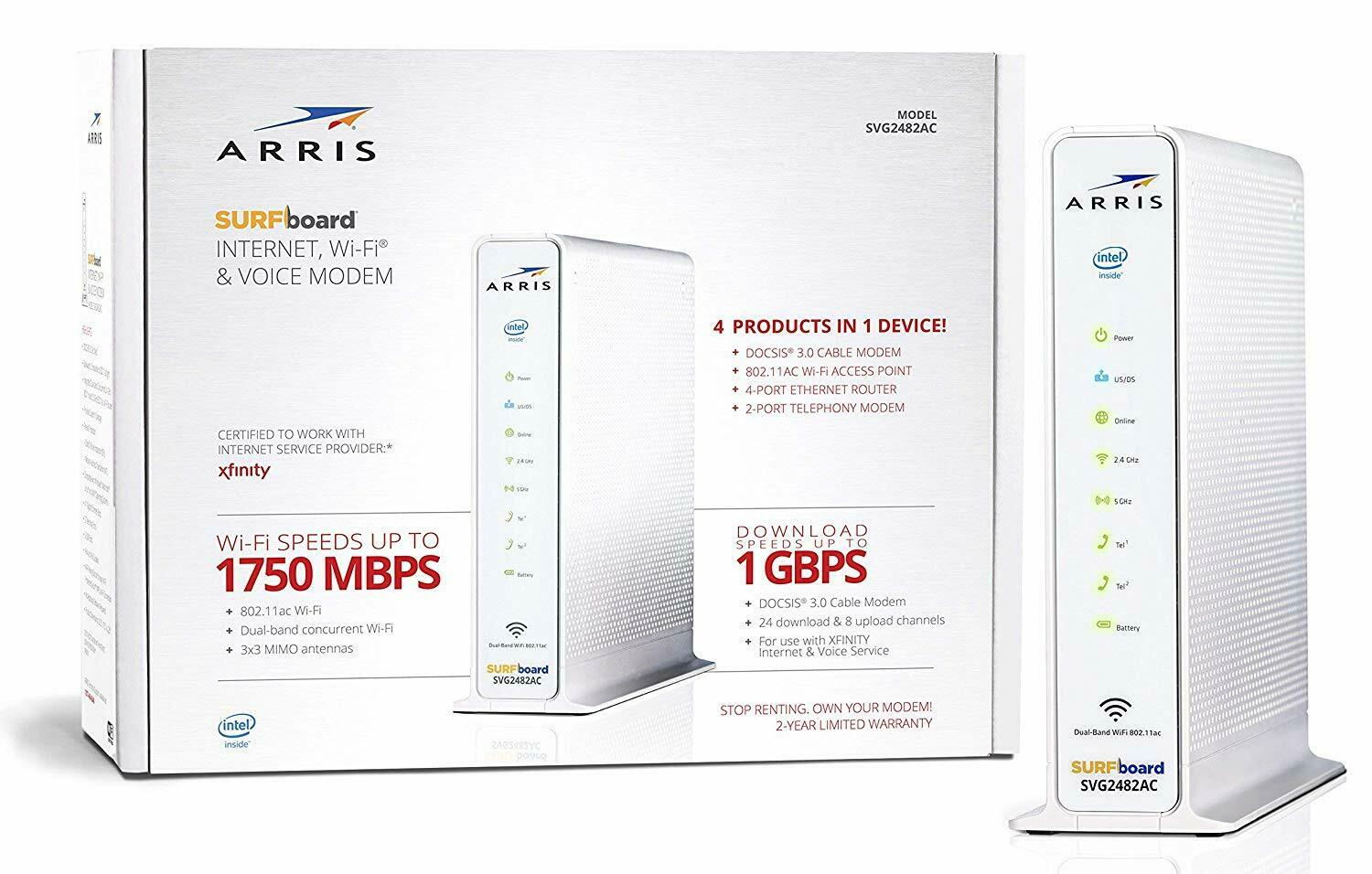 Arris Surfboard Svg2482ac Cable Modem Router 3-in-1 Wifi Internet (renewed)