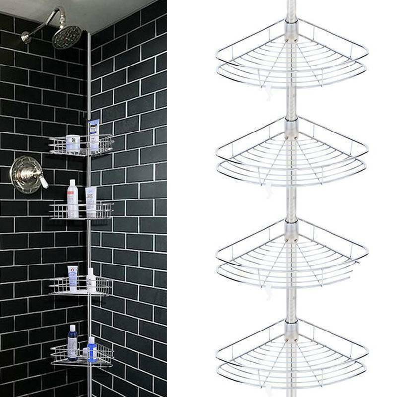 4 Layers Shower Corner Pole Caddy Shelf Bathroom Wall Metal Storage Rack Holder
