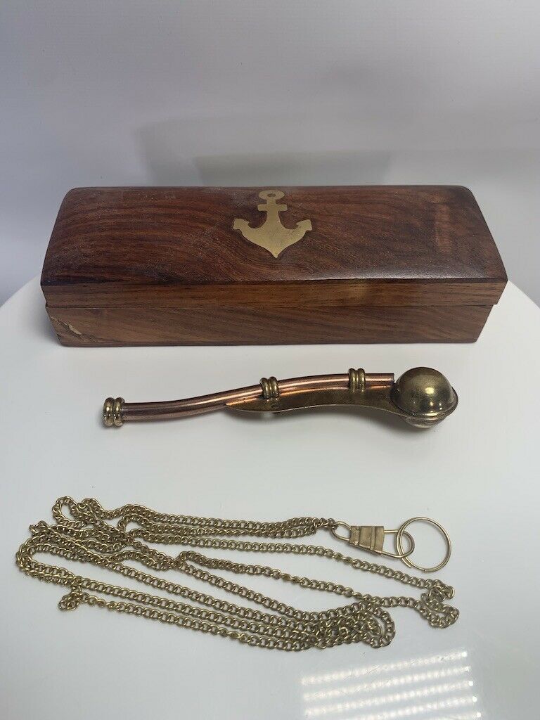 Brass Copper Boatswain Whistle W/ Box  Bosun Call Pipe Nautical Maritime Whistle