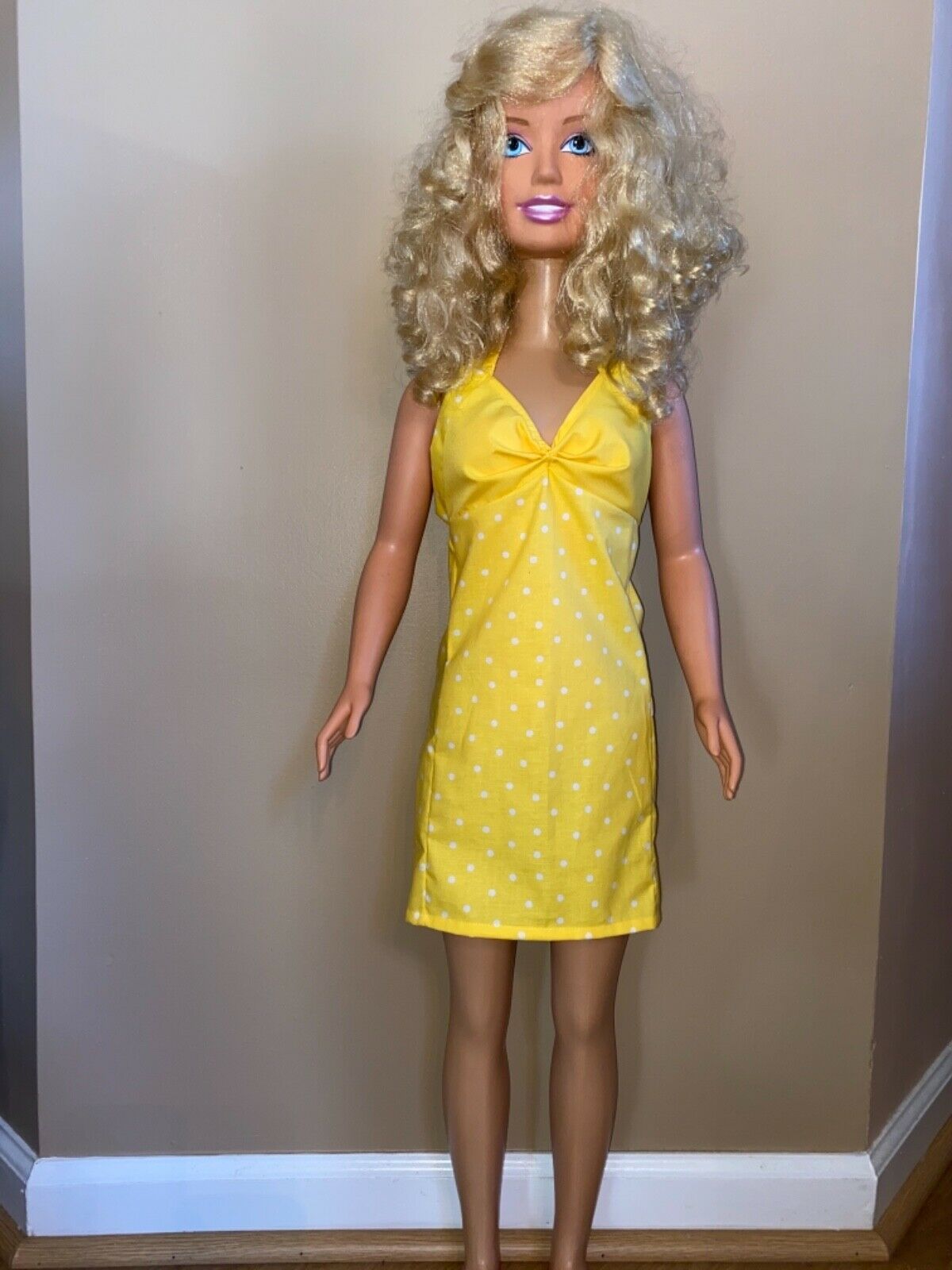 My Size Barbie Clothes - 36 Inch- Yellow Polka Dot Sundress