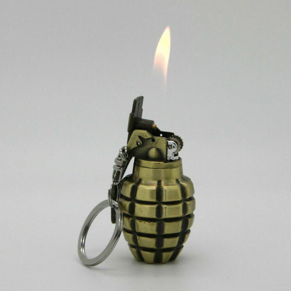 All Metal Golden Flint Roll Lighter With Key Chain Ring Refillable