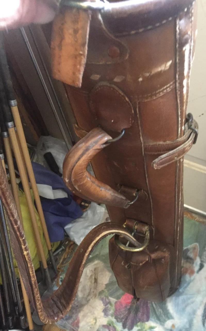 Antique All Brown Leather Stove Pipe Golf Bag~zips Work Original Handle + Strap