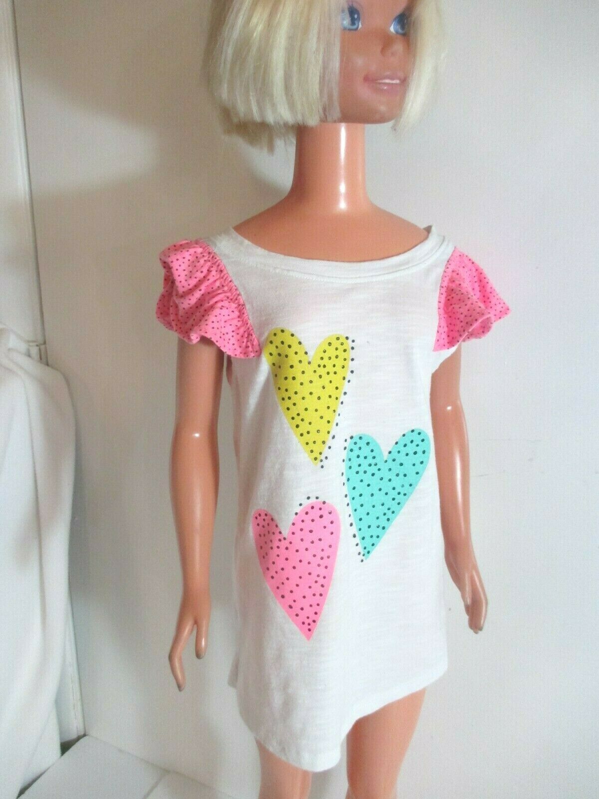 My Size Barbie 36" Doll Dress White Yellow Pink Green Hearts Ruffled Sleeves