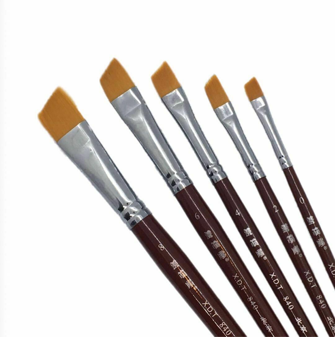 Xdt#840 Angular Tip Artist Art Paint Brush Set 5pc Oil Acrylic Watercolor