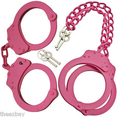 Pink Steel Hand Handcuffs & Leg Cuffs Police Double Locking Cuffs Cuff With Keys
