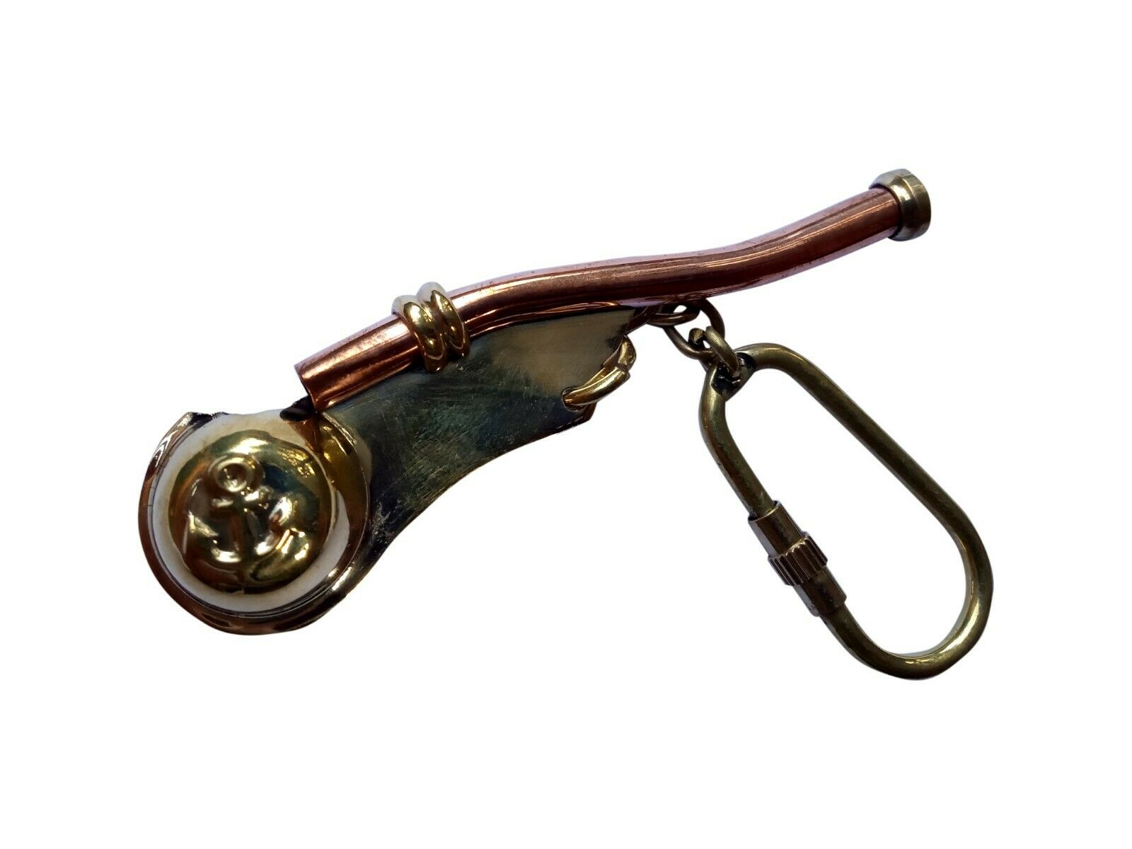 Antique Bosuns Nautical Mariner Whistle Brass Key Chain