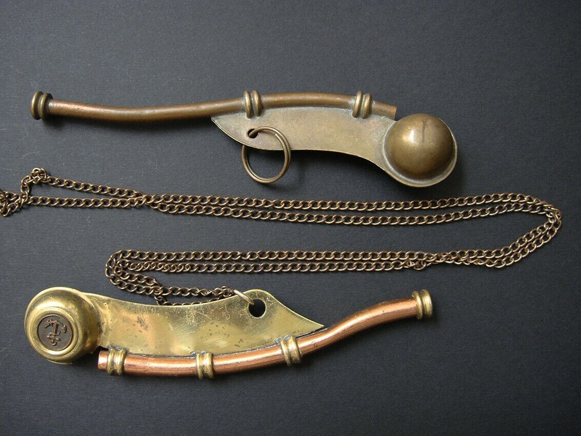 Vintage Brass - Copper Boatswain Pipe Bosun Whistle  - 2 Items