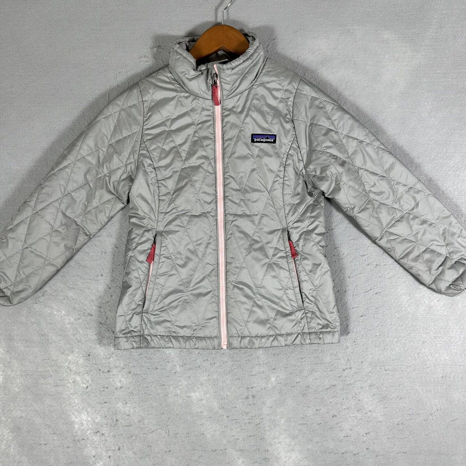 Patagonia Nano Puff Jacket Gray With Pink Lining Girl’s Size Small 7-8