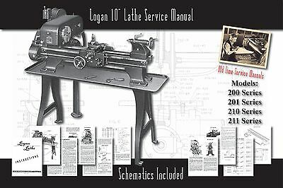 Logan 10" Lathe Models 200, 201, 210, 211 Owners Service Manual Parts Lists Etc.