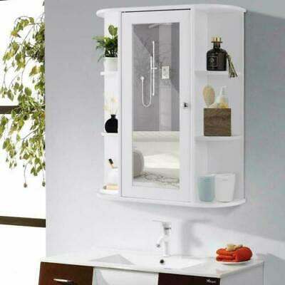 New Bathroom Wall Mounted Storage Cabinet Shelf Organizer With Mirror Door White