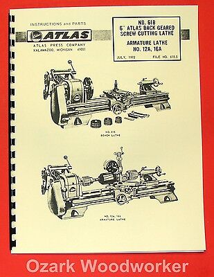 Atlas/craftsman 6" Metal Lathe No. 618 Instructions & Parts Manual 0051
