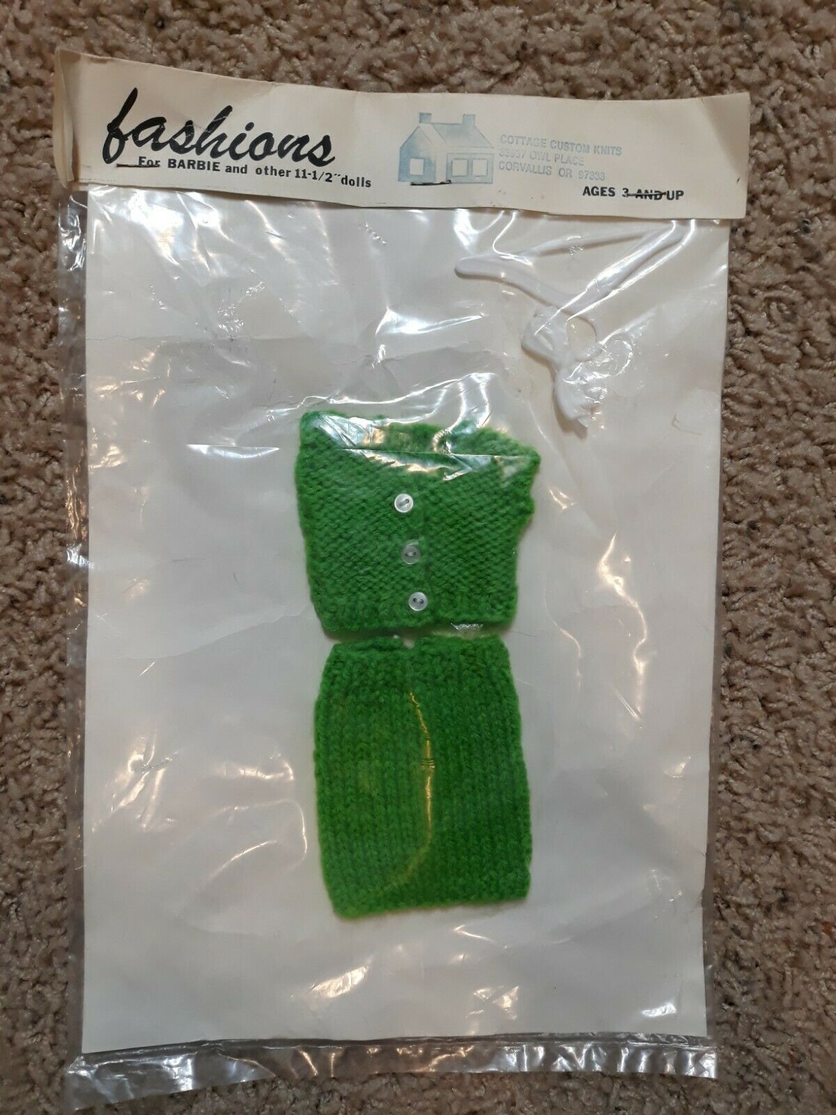 Cottage Custom Knits Fashions For Barbie Green Skirt Top New