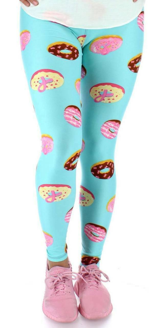 Aqua Blue Yoga Pants, Pj's Tights W Donuts & Cancer Ribbon One Sz Buskins