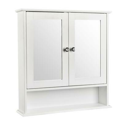 Wooden Bathroom Wall Mount Medicine Cabinet W/ Mirror Doors Adjustable Shelf Wh