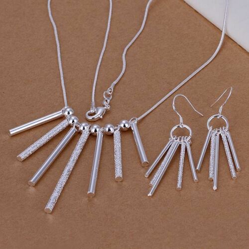 Charms Women 925 Silver Fashion Beautiful Cylinder Necklace Earring Set S159