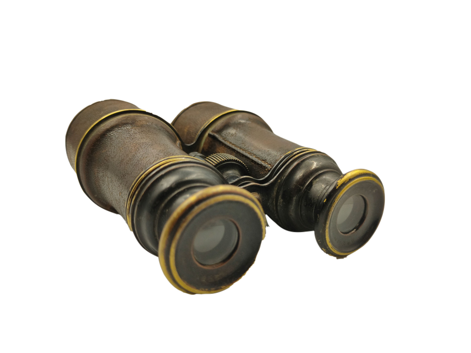 Antique Binocular Field Glasses Leather Cover Strap Brass Telescope Sailor