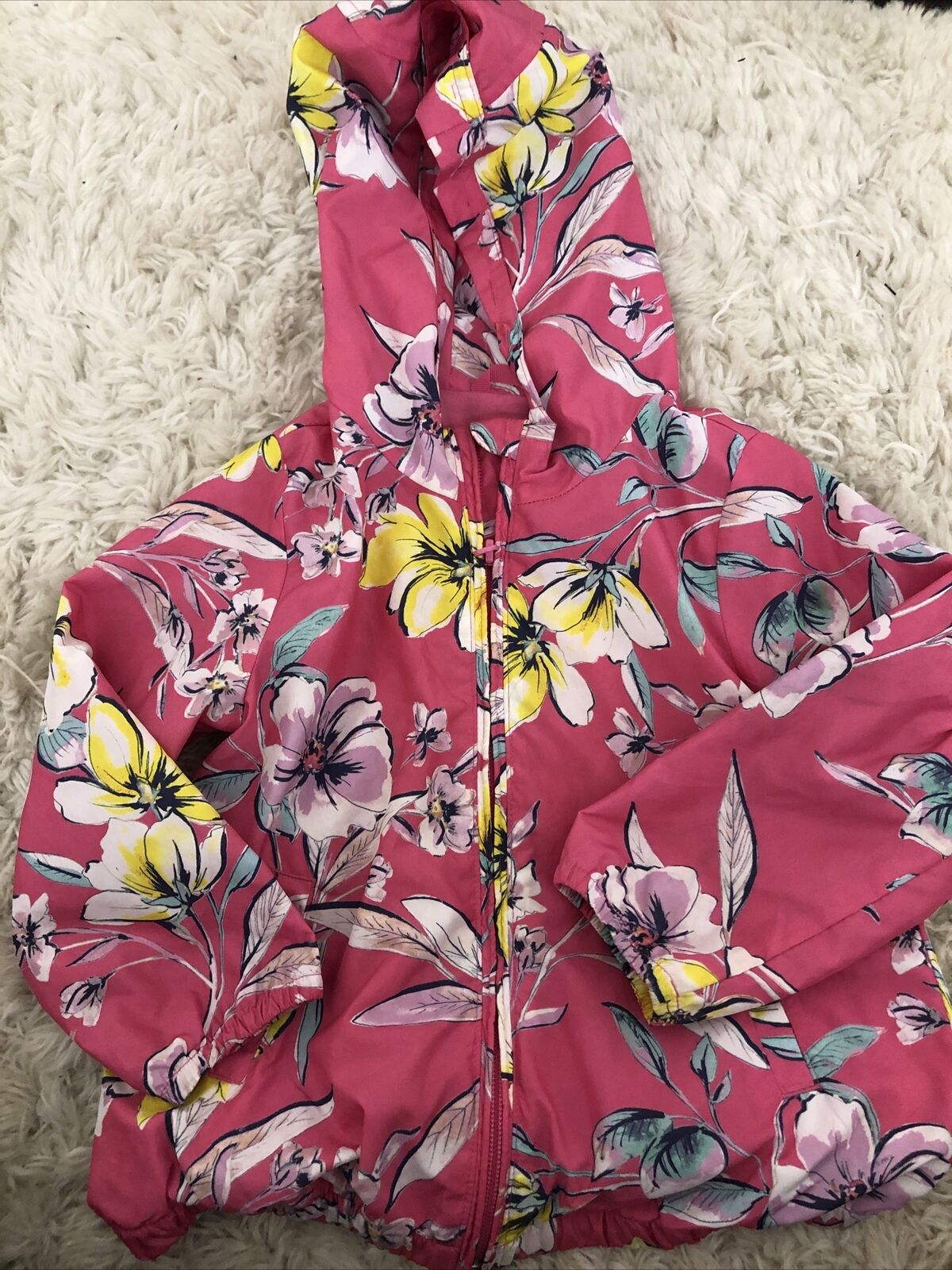 Gap Kids Girl's Pink Floral Hooded Jersey Lined Windbreaker Jacket Sz 4