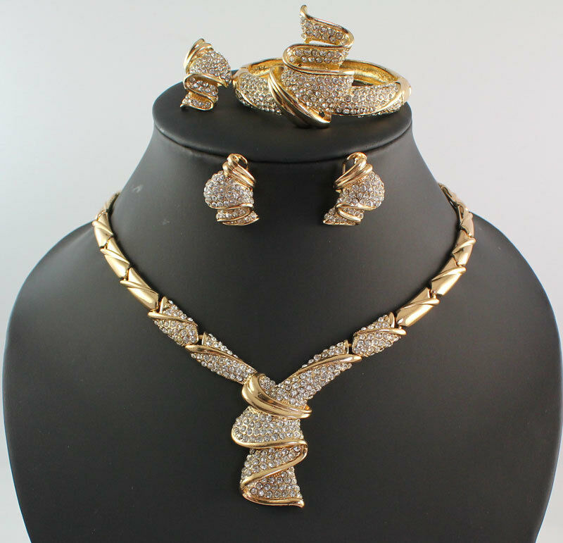 Women 18k Gold Plated Africa Dubai Wedding Party Necklace Jewelry Set And Boxes