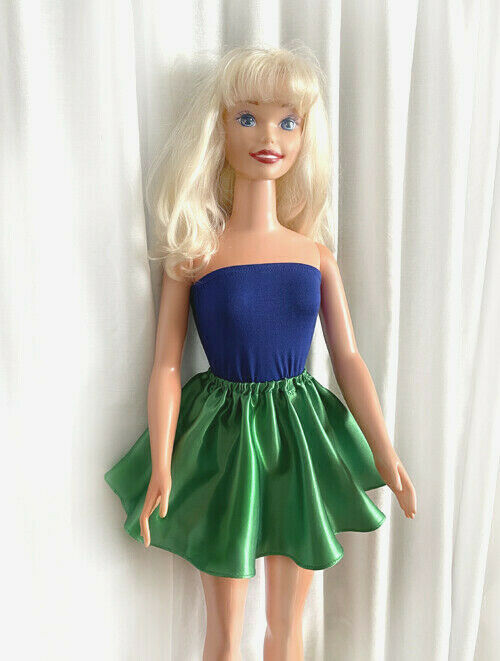 Dark-blue Top & Green Satin Skirt For My Size Barbie Doll 36". New