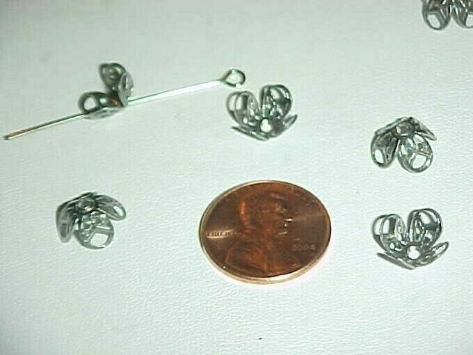 50 Vintage Silver Steel Tulip Filigree Bead Caps L871