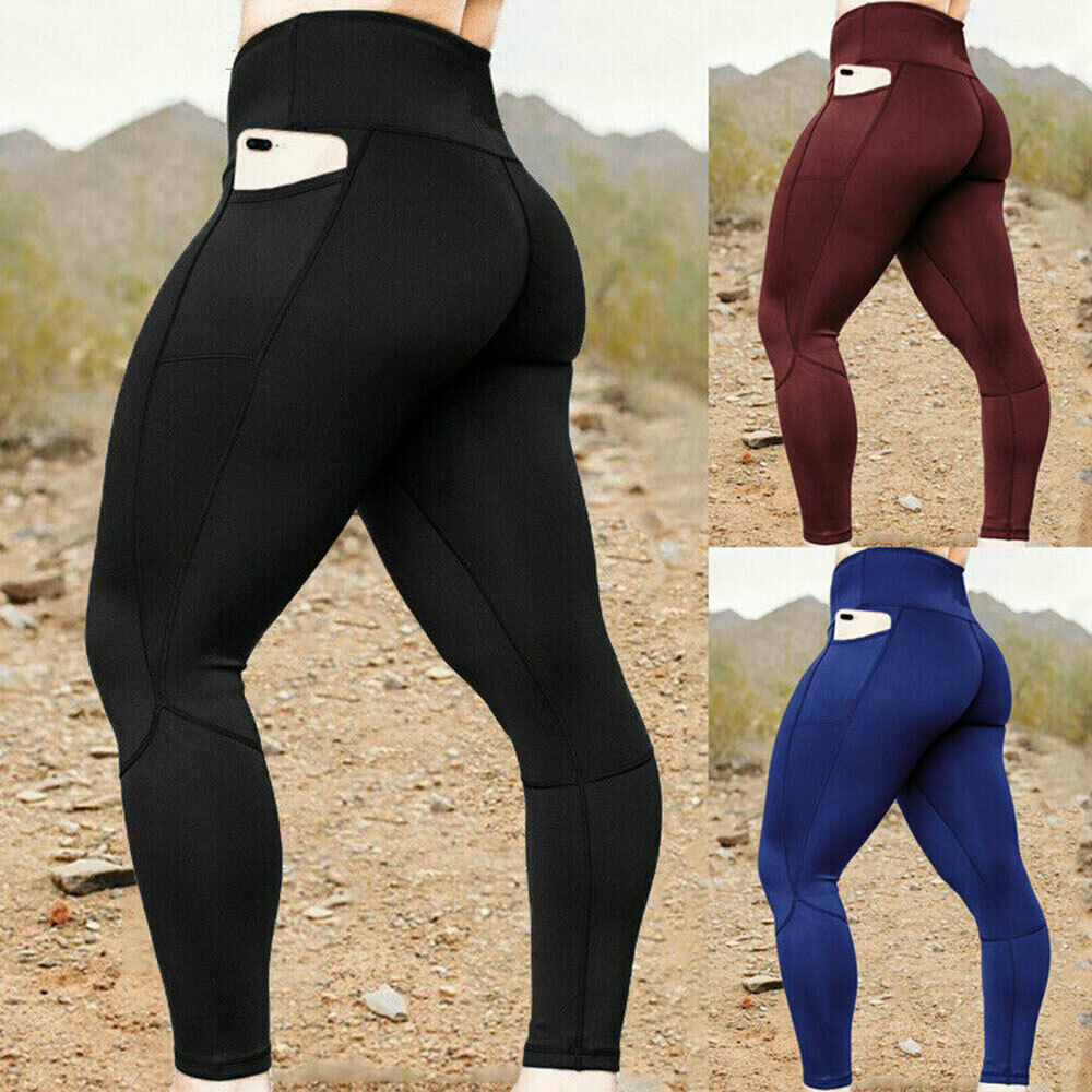 Women's High Waist Yoga Leggings With Pockets Sports Pants Gym Fitness Trousers