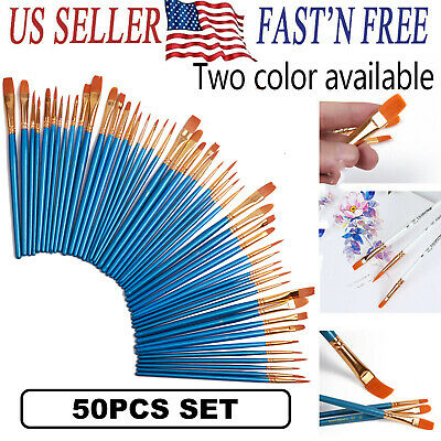 50 Pcs Artist Paint Brushes Set For Watercolour Acrylic Craft Nail Face Painting