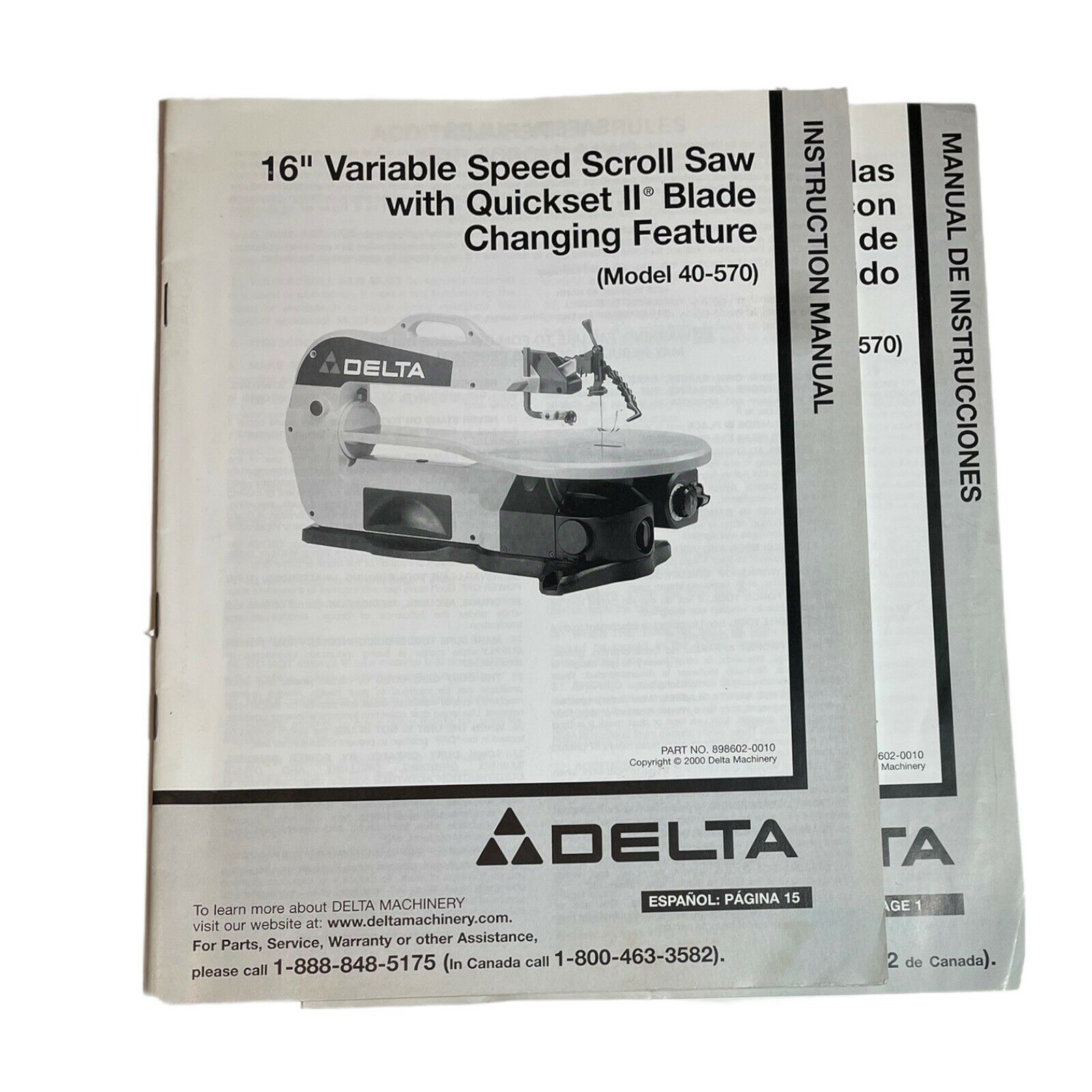 Delta 16" Variable Speed Scroll Saw 40-570 Instruction Operators Manual