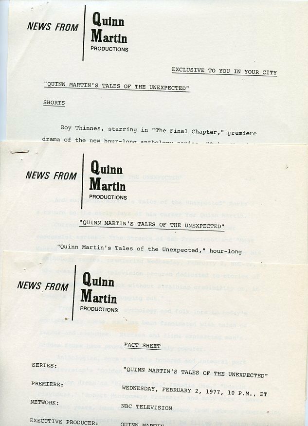 Quinn Martin Roy Thinnes Tales Of The Unexpected Rare 1977 Nbc Tv Press Material