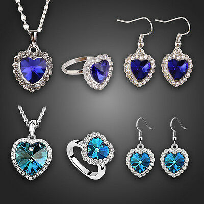 Titanic Heart Of Ocean Charm Crystal Rhinestone Necklace Ring Earrings Jewelry