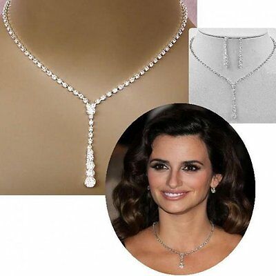 Crystal Tennis Drop Beauty Necklace Earrings Silver Bridal Wedding Jewelry Set