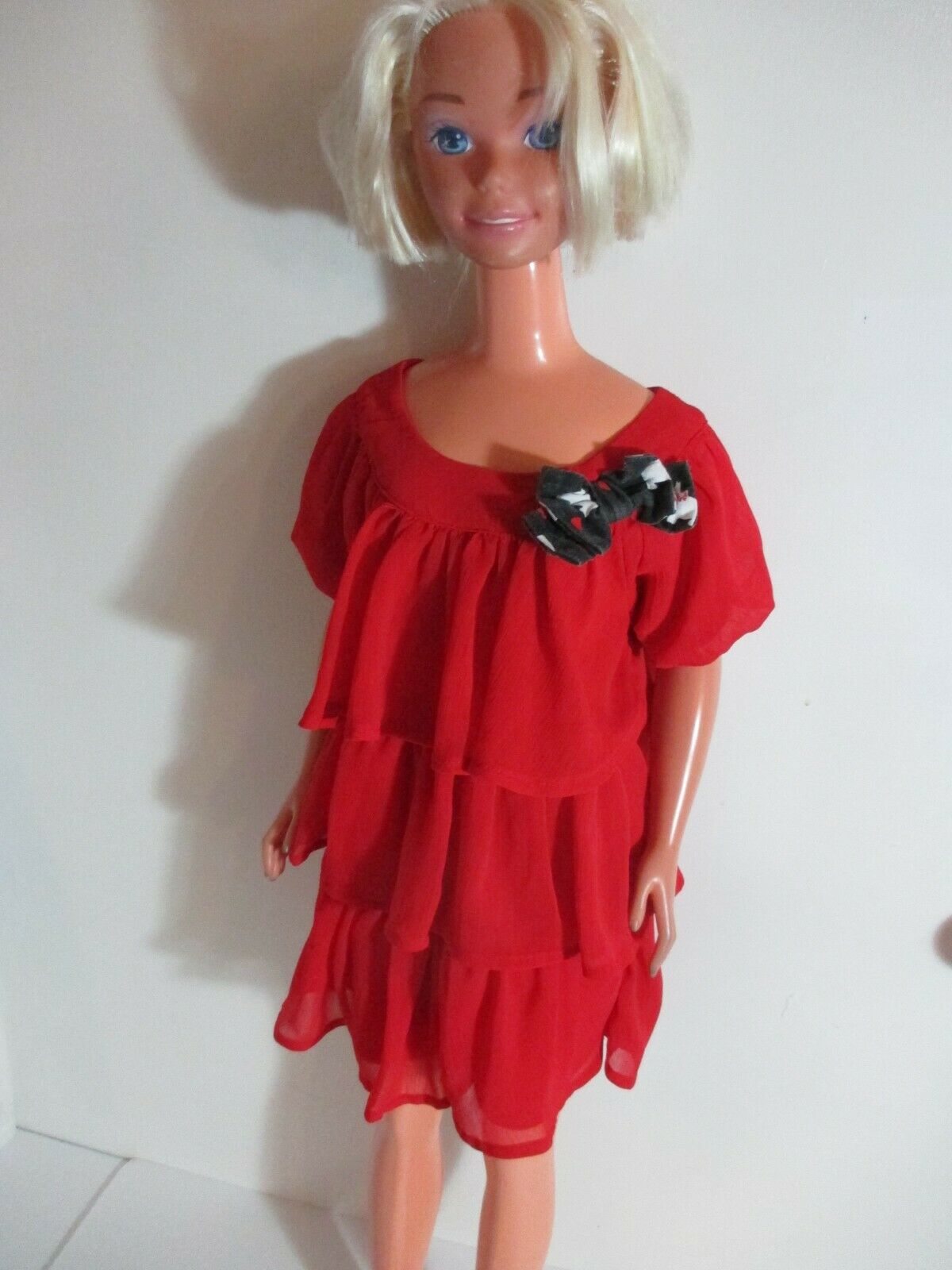 My Size Barbie 36" Doll Dress Red  Ruffles Short Sleeves Black Bow Clothing